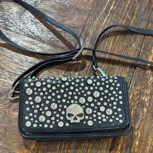 Harley-Davidson Black Crossbody Bag with Silver and Rhinestone Studs